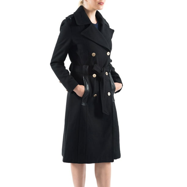 Womens Thick Double Breasted Quilted Lined Split Oversized Wool Blend Coat 